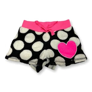 Justice Girls Sleep Shorts Size 5 Black White Pink Fluffy Polka Dot NEW - Picture 1 of 3