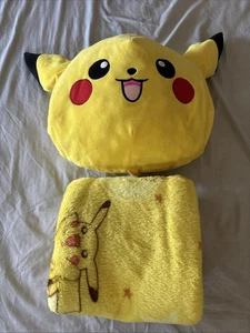 EUC Pokémon Pikachu Fleece Throw Blanket Pillow Yellow Kids Sleeping Blankie - Picture 1 of 11