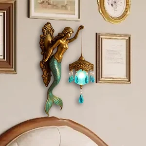 Mermaid Wall Lamp, Antique Bronze Mermaid Wall Sconce with Lantern, Vintage Ocea - Bild 1 von 14