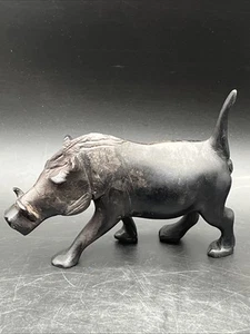 Handcarved Black Wooden Warthog Wild Boar Pig Figurine *AS IS* - Picture 1 of 11
