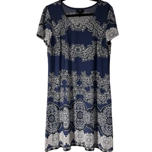 MSK Blue and White Patterned Knee Length Dress Women’s Size Large - Picture 1 of 5