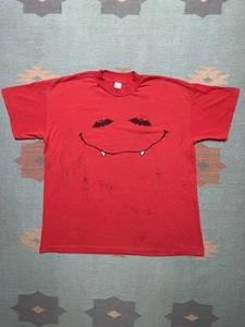 Vintage 80s t shirt Halloween monster face bats distressed single stitch XL - Picture 1 of 19