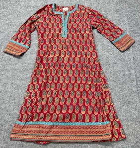 Anokhi Tunic Dress Women's Size Small Red Paisley Floral Full Length Long Sleeve - Imagen 1 de 11