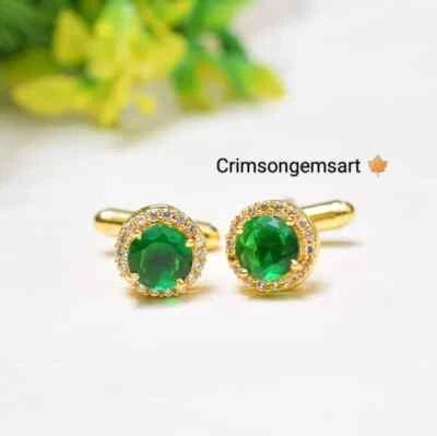 Smaragd Glas Edelstein Vergoldet 925 Sterlingsilber Manschetten Geschenk Für - Bild 1 von 4