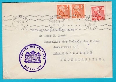 SWEDEN consular cover from the Netherlands Embassy 1948 Stockholm to The Hague - Image 1 of 2