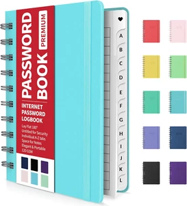 Password Book with Individual Alphabetical Tabs, 4"X5.5" Small Password Notebook - Picture 1 of 12