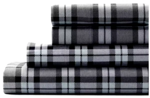 Cuddl Duds Heavyweight Flannel Sheet Set_4 Piece_Grey & Ivory Plaid_Great Price! - Picture 1 of 5
