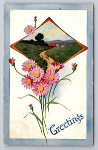 Grüße rosa Blumen Vintage Postkarte 1910 geteilt hinten - Bild 1 von 2