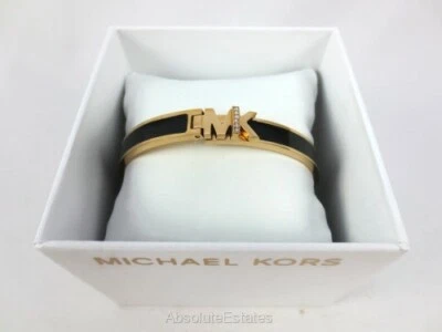 NEW Michael Kors Haute Gold Crystal Black Enamel Bangle Bracelet MKJ7694710 - Image 1 of 4