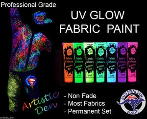 UV Neon Glow Fabric Paint & Glow In The Dark Fabric Paint UV Neon 7 x 50ml - Picture 1 of 2