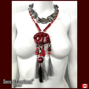 jewelry necklace pendant layered lariat pearl crystal stone red snake pyrite bib - Picture 1 of 24