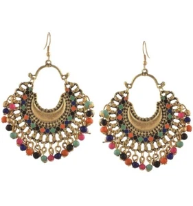 Bollywood Ethnic Oxidised Gold Multi Color Beads Afghani Chandbali Earrings  - Picture 1 of 3