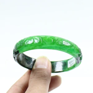 62mm Chinese Hand-carved Green Black Jadeite Jade Gems Bangle Bracelet j7791 - Picture 1 of 11