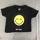 Smileyworld Womens T-Shirt Size 10 Black Logo Cropped Short Sleeve