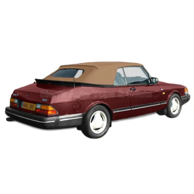 Top convertible Saab 900 1986-94 en tela de sarga tostada con ventana de vidrio Foto 1 de 3