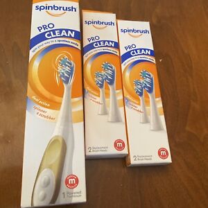 New  Spinbrush Pro-Clean Power Toothbrush 2 Pks Of 2 Replacement Brush Heads