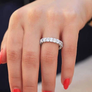 14K WHITE GOLD EMERALD CUT SIMULATED DIAMOND ENGAGEMENT ETERNITY BAND 5.50CTW - Picture 1 of 4