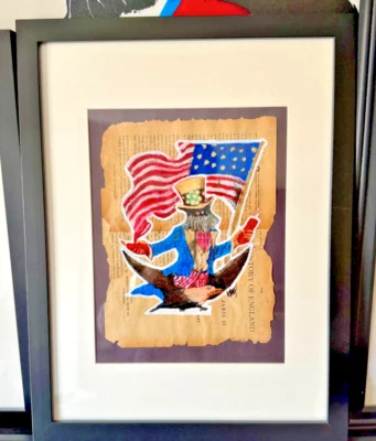 ⭐🦄 Arte efímero original en páginas de historia de Inglaterra de 1848 - Tío Sam Pyro 1/1  Foto 1 de 4