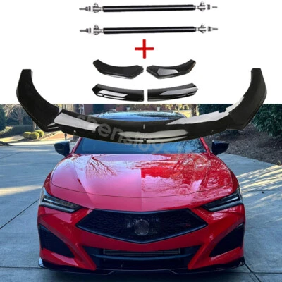 Front Bumper Lip Splitter Spoiler Strut Rods Gloss Black For Acura TLX 2018-2021 Foto 1 de 4