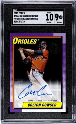 2025 Topps 1990 Topps Black Colton Cowser Orioles ON CARD AUTO /10 SGC9 #90A-CC - Image 1 of 2