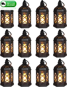 12 Pack Mini Lanterns Black LED Candle Lanterns Wedding Table Centerpiece Decor - Picture 1 of 12