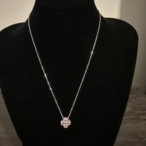 Iridescent Moissanite Clover Pendant w/ Adj 18-20in Chain Sterling Silver 925 - Picture 1 of 7