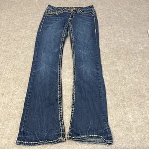 LA Idol USA Jeans Bootcut Low Rise Sz 7 Blue Thick Stitch Embroidery Embellished - Picture 1 of 8