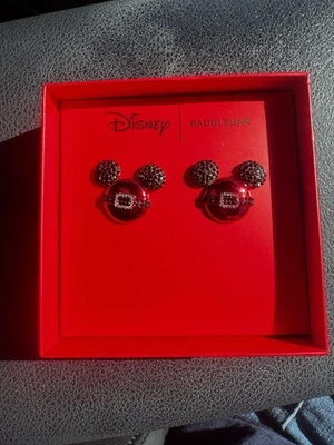Nuevo Disney X Baublebar Mickey Mouse Orejas Cabeza Navidad Aretes Negro/Rojo Foto 1 de 3