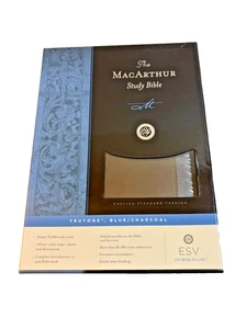 New MacArthur Study Bible ESV Trutone Blue Charcoal Shrink Wrapped 2010 Leather - Picture 1 of 5