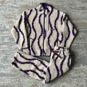 Gramicci Mens Tracksuit Set Large Cream Sherpa Fleece Jacket Trouser Boa Swirl - Picture 1 of 21