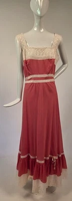 STORYBOOK VINTAGE 1930’S PINK + EYELET LONG SUMMER DRESS W RIBBON TRIMS - Image 1 of 4