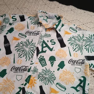 Oakland A's Athletics Mens XL 2024 Hawaiian Aloha Shirt SGA 7/04/24 Coca Cola - Picture 1 of 8