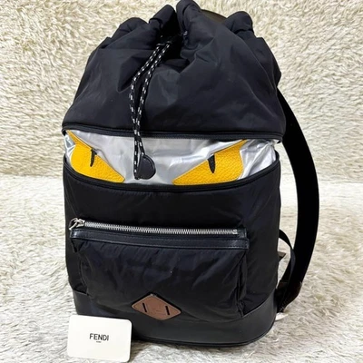 Mochila FENDI 7VZ054 Bugs Eye Monster negra nailon cuero plata herrajes Japón Foto 1 de 4