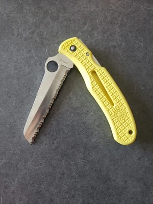 Cuchillo de rescate vintage Spyderco amarillo Clipit Seki-Japón raro Foto 1 de 4
