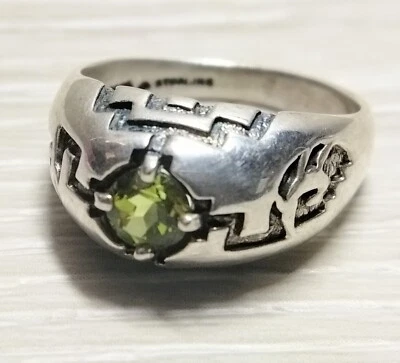 Anillo Kabana Azteca Peridoto Verde Plata Esterlina Talla 9 FZZ Foto 1 de 4