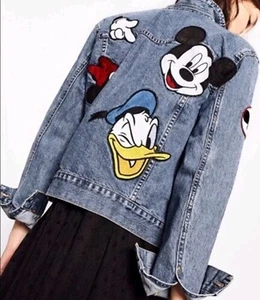 Vtg Zara Women's Blue Disney Mickey Mouse Denim Patch Short Jacket Size XS - Picture 1 of 16