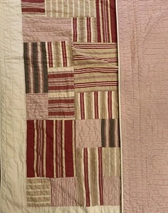 Pottery Barn Patchwork Ticking Stripe King Quilt 3 European Shams In Red Beige - Picture 1 of 12