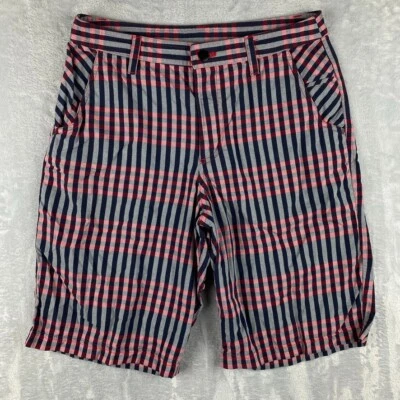Шорты мужские Lululemon 32 синие красные клетчатые клетчатые клетчатые нейлоновые эластичные 9 дюймов по внутреннему шву - Изображение 1 из 4