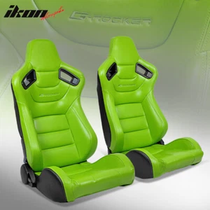 Universal Pair Reclinable Racing Seat + Dual Slider Green PU & Carbon Leather - Picture 1 of 18