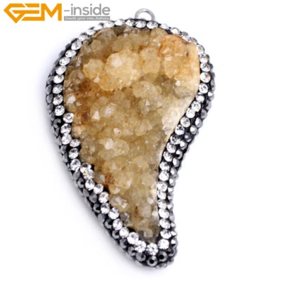 Pingente de colar de pedra de quartzo cristal drusa bruto pérola strass 30X55MM - Imagem 1 de 4