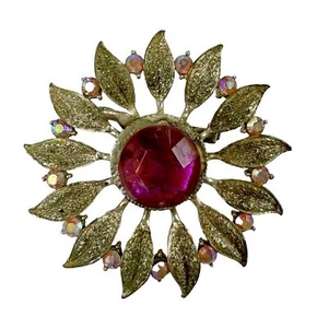 Spilla rosa vintage Sunburst spilla tono oro bigiotteria costume - Foto 1 di 7