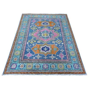 5'1"x6'4" Bayern Blue All Natural Wool Colorful Fusion Kazak Oriental Rug R89347 - Picture 1 of 6