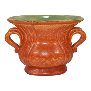 Stangl Vintage Art Pottery Orange Uranium Green Two Handled Ceramic Vase - Picture 1 of 6