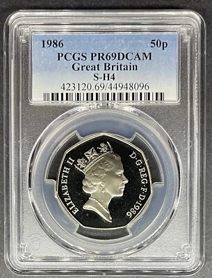 1986 Proof Great Britain 50p Fifty Pence PCGS PR-69 DCAM, 1 of 8 in 69, 0 Higher - Image 1 of 2
