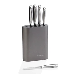 Stanley Rogers Oval Metallic Pewter 6 Piece Knife Block Set 6pc - Picture 1 of 5