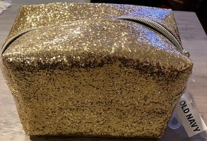 "Bolsa antigua marina de cosméticos/inodoro oro metálico con cremallera nueva con etiqueta 7,5""x5""x 4,5" - Imagen 1 de 9