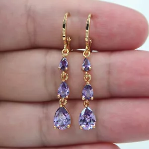 18K Yellow Gold Filled Fashion Purple Mystic Topaz Teardrop Earrings Jewelry - Picture 1 of 1