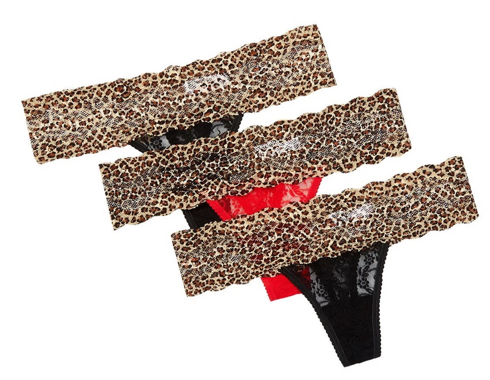 Paquete de 3 tangas B.Tempt'd de encaje con estampado animal negro y rojo combo talla: XL NUEVO CON ETIQUETAS R: $33 Foto 1 de 4