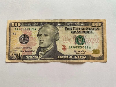 USA Real Money $10 paper notes TEN DOLLARS Serial number IA 48326319 A , 2006 US - Image 1 of 3