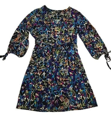 Nicole by Nicole Miller 五颜六色的抽象人造裹身迷笛礼服 XL 码鸡尾酒  — 第 1/4 张图片